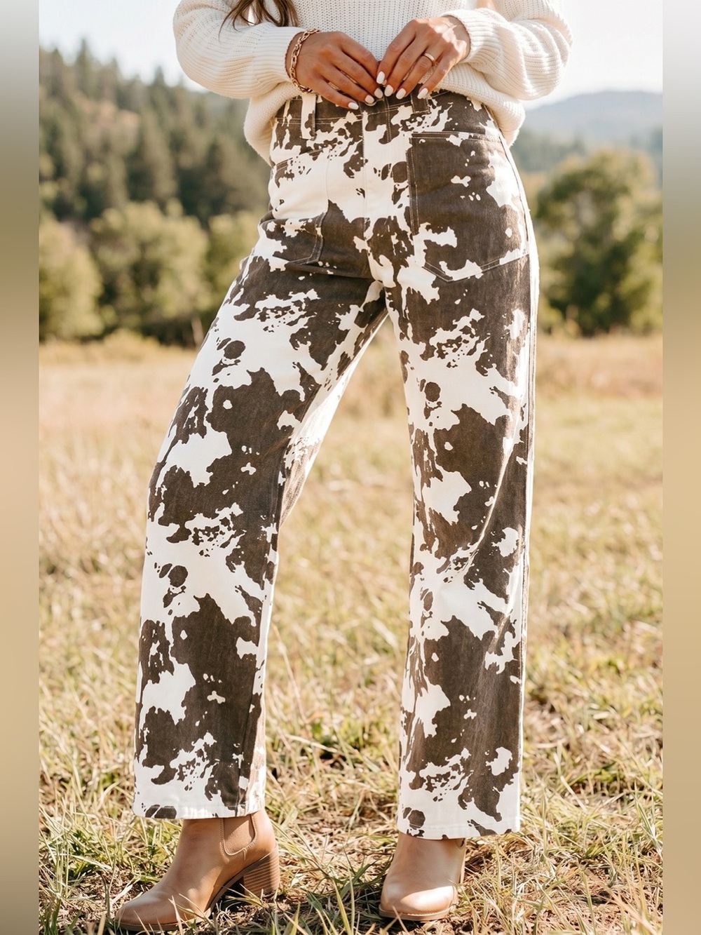 Abstract Pattern Regular Fit Full-Length Western Style Jeans
